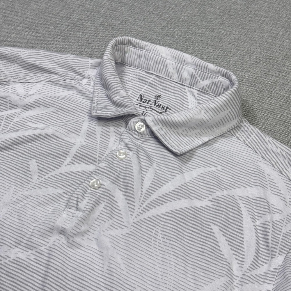 Nat Nast Polo Shirt‎ Mens XL Gray Striped Luxury Originals Cotton Polyester